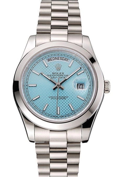Aaa replica watch Date 40 Rolex Platinum Swiss Day Blue And Stainless Ice Steel Dial Case Bracelet 0621